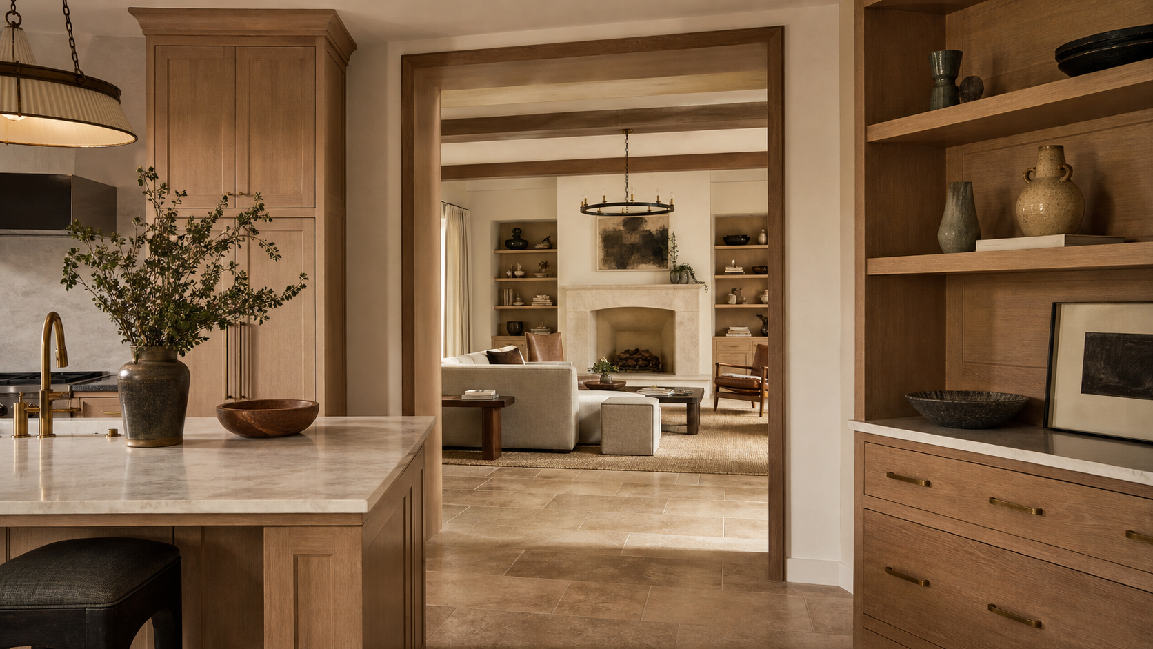 Expansive kitchen and living interior illustrating a coordinated full-home renovation